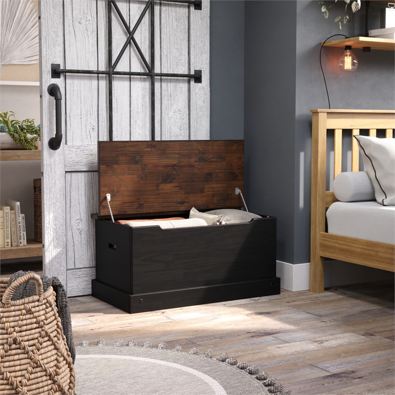 Solid Pine Farmhouse Storage/Blanket Trunk Chest in Harvest Black and Brown