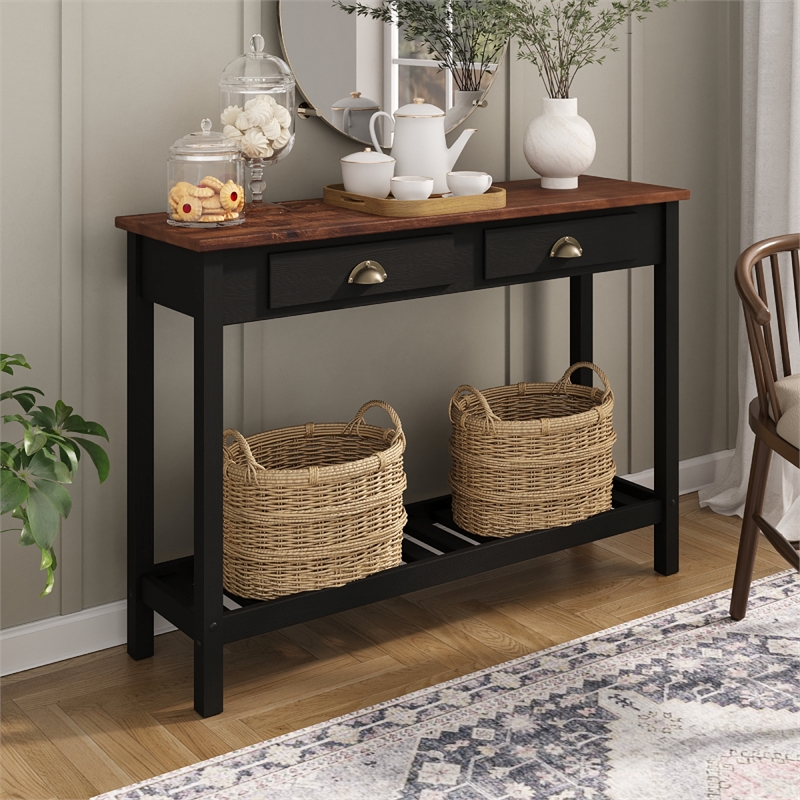 Solid Pine Farmhouse Console Table in Harvest Black and Brown