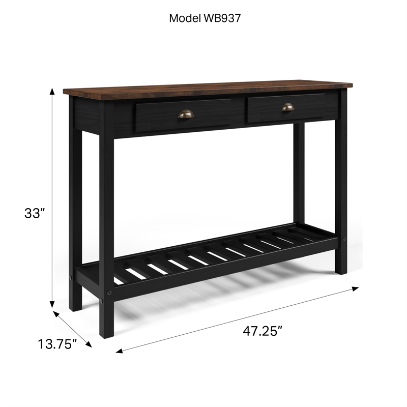 Solid Pine Farmhouse Console Table in Harvest Black and Brown