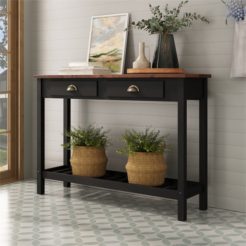 Solid Pine Farmhouse Console Table in Harvest Black and Brown