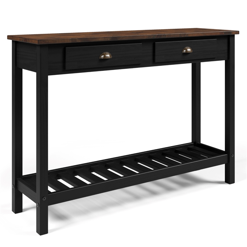 Solid Pine Farmhouse Console Table in Harvest Black and Brown