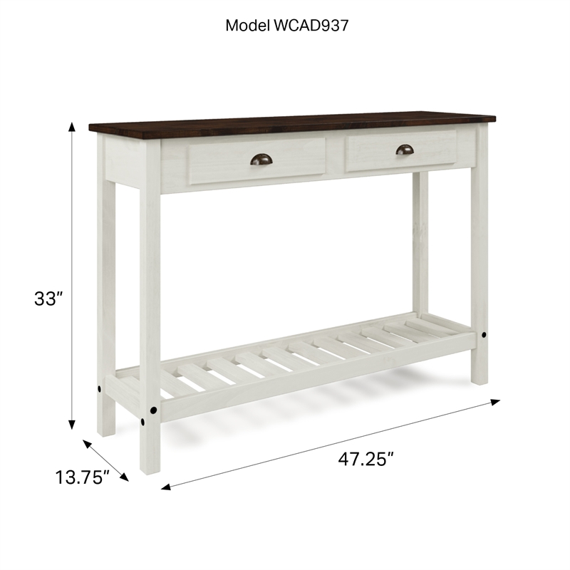 Solid Pine Farmhouse Console Table in Harvest White and Brown