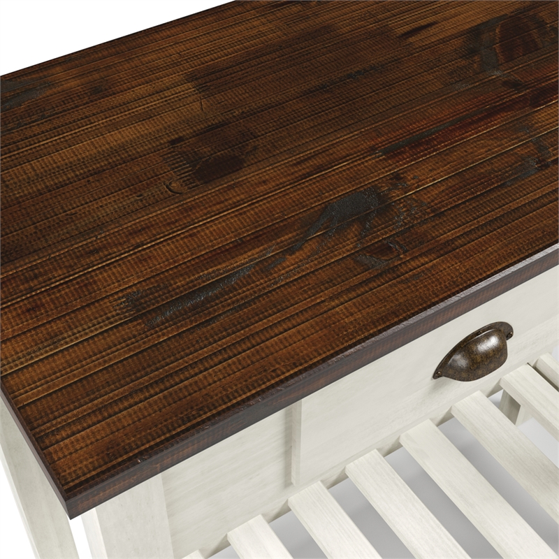 Solid Pine Farmhouse Console Table in Harvest White and Brown