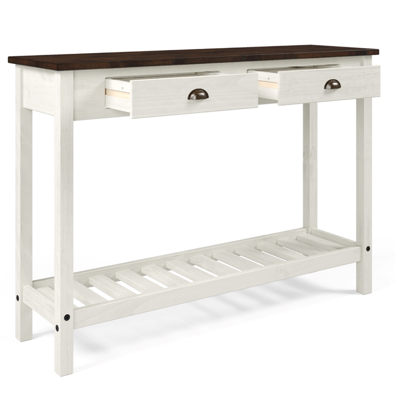 Solid Pine Farmhouse Console Table in Harvest White and Brown