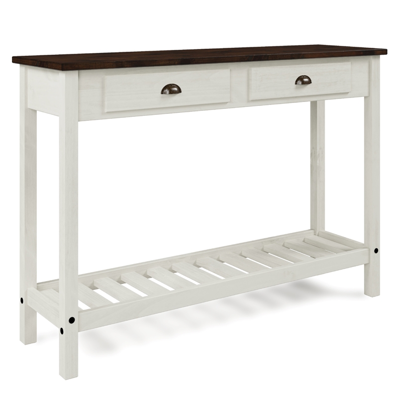 Solid Pine Farmhouse Console Table in Harvest White and Brown
