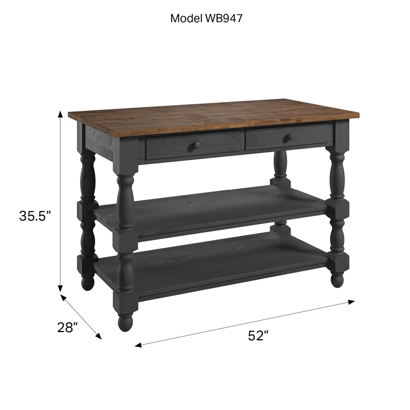 Solid Pine Farmhouse Kitchen Island/Prep Table in Harvest Black and Brown
