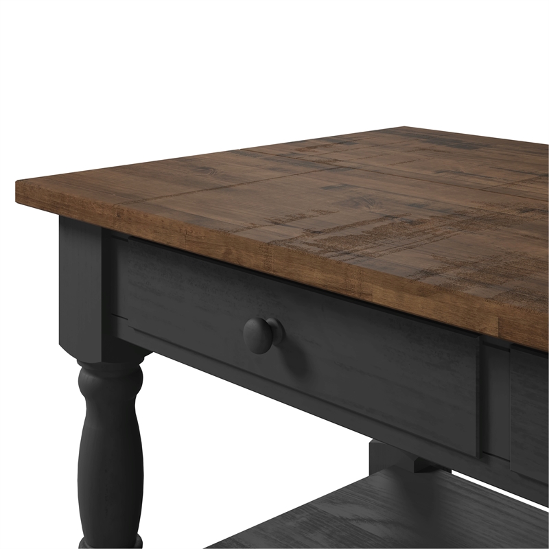 Solid Pine Farmhouse Kitchen Island/Prep Table in Harvest Black and Brown