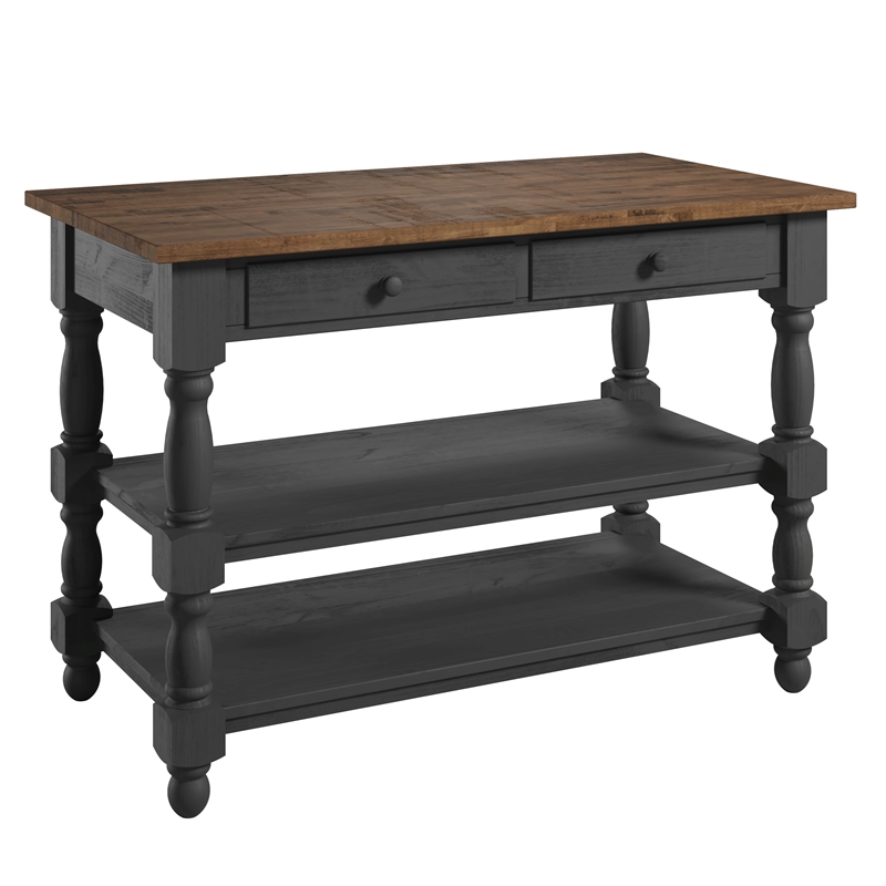 Solid Pine Farmhouse Kitchen Island/Prep Table in Harvest Black and Brown