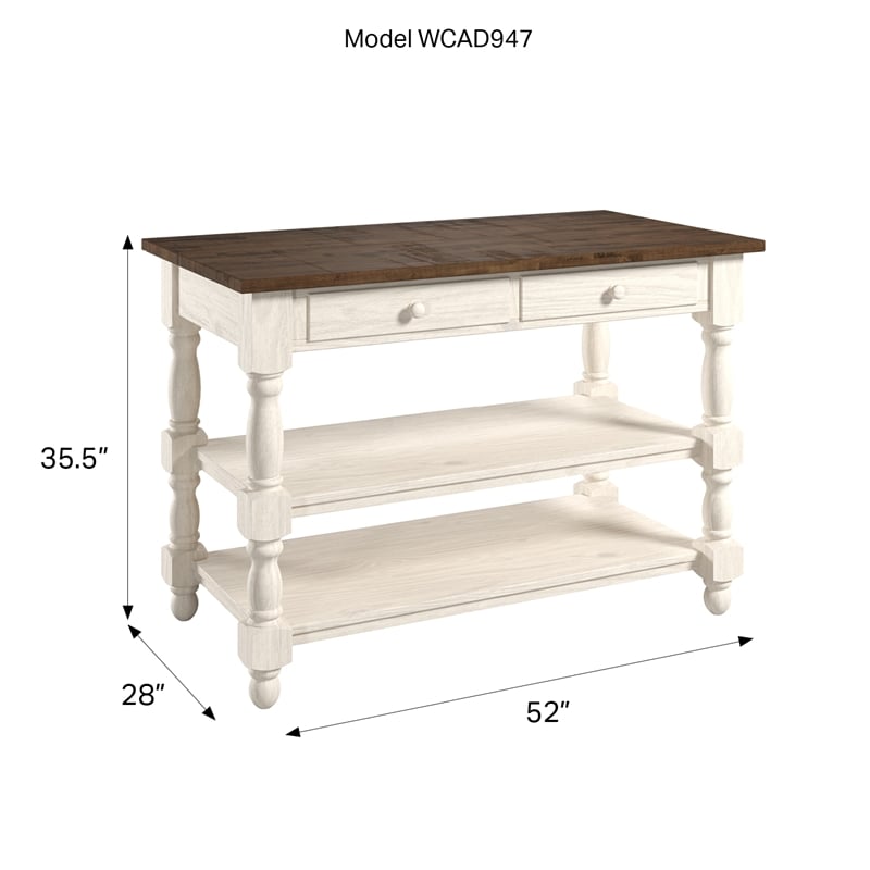 Solid Pine Farmhouse Kitchen Island/Prep Table in Harvest White and Brown