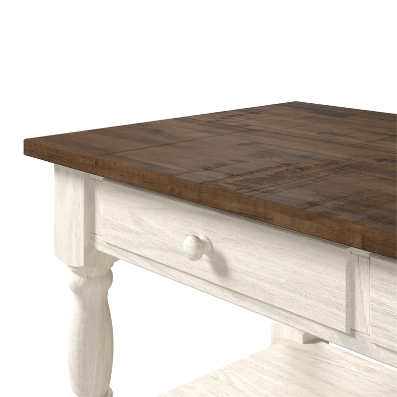 Solid Pine Farmhouse Kitchen Island/Prep Table in Harvest White and Brown