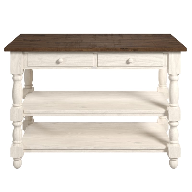 Solid Pine Farmhouse Kitchen Island/Prep Table in Harvest White and Brown