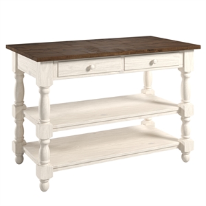 Solid Pine Farmhouse Kitchen Island/Prep Table in Harvest White and Brown