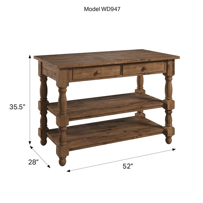 Solid Pine Farmhouse Kitchen Island/Prep Table in Harvest Brown