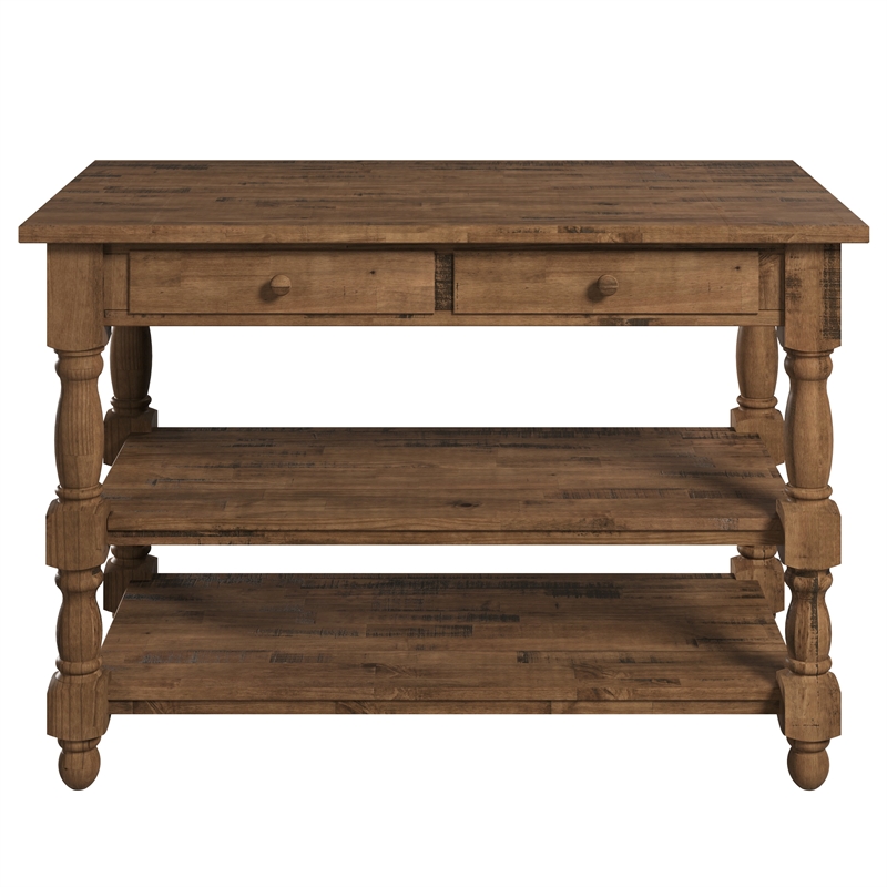 Solid Pine Farmhouse Kitchen Island/Prep Table in Harvest Brown