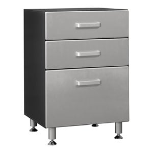 Tuff Stor 23.5&quot 3-drawer Contemporary Wood Garage Base Cabinet in Silver/Black