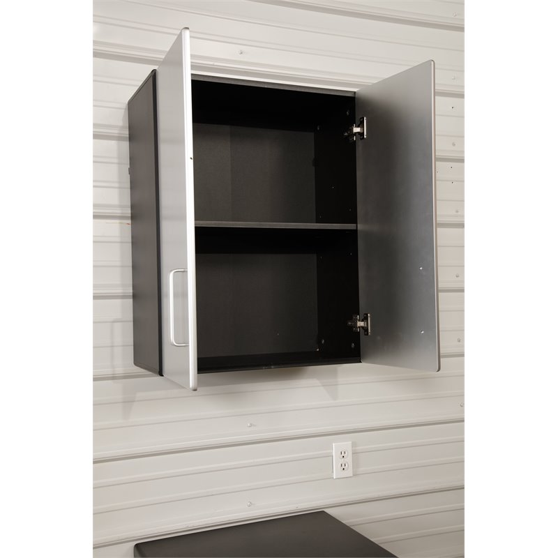 Tuff Stor 2-door Contemporary Wood Overhead Cabinet in Silver/Black