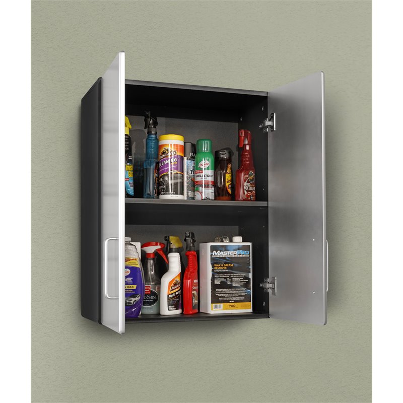 Tuff Stor 2-door Contemporary Wood Overhead Cabinet in Silver/Black