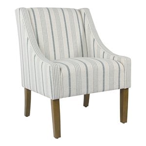 HomePop Traditional Wood and Fabric Stripe Pattern Swoop Accent Chair in Blue