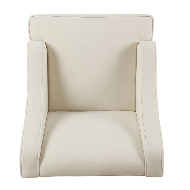 HomePop Traditional Wood and Fabric Swoop Arm Accent Chair in Cream Finish