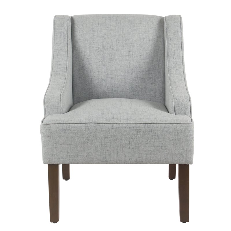 HomePop Traditional Wood and Fabric Swoop Arm Accent Chair in Light Blue