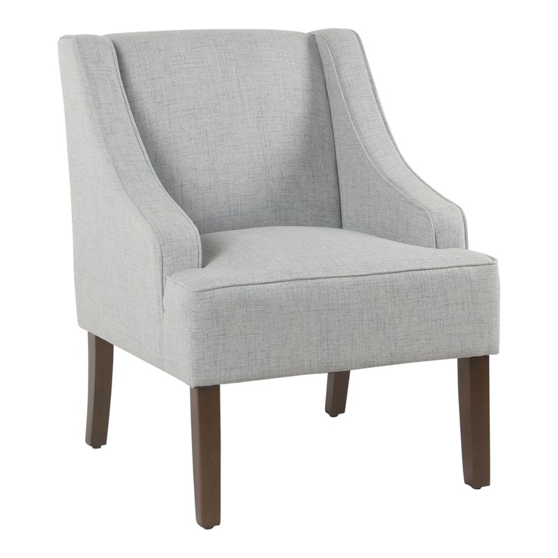 HomePop Traditional Wood and Fabric Swoop Arm Accent Chair in Light Blue