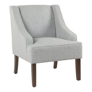 HomePop Traditional Wood and Fabric Swoop Arm Accent Chair in Light Blue