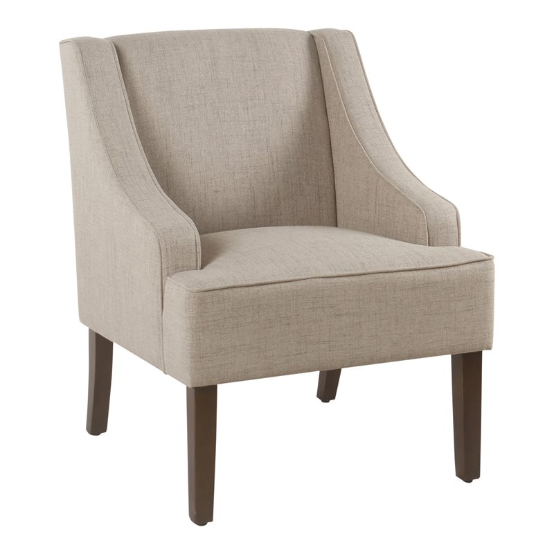 HomePop Traditional Wood and Fabric Swoop Arm Accent Chair in Brown Finish