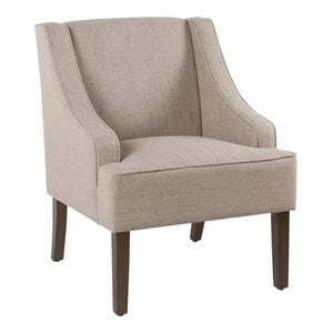 HomePop Traditional Wood and Fabric Swoop Arm Accent Chair in Brown Finish