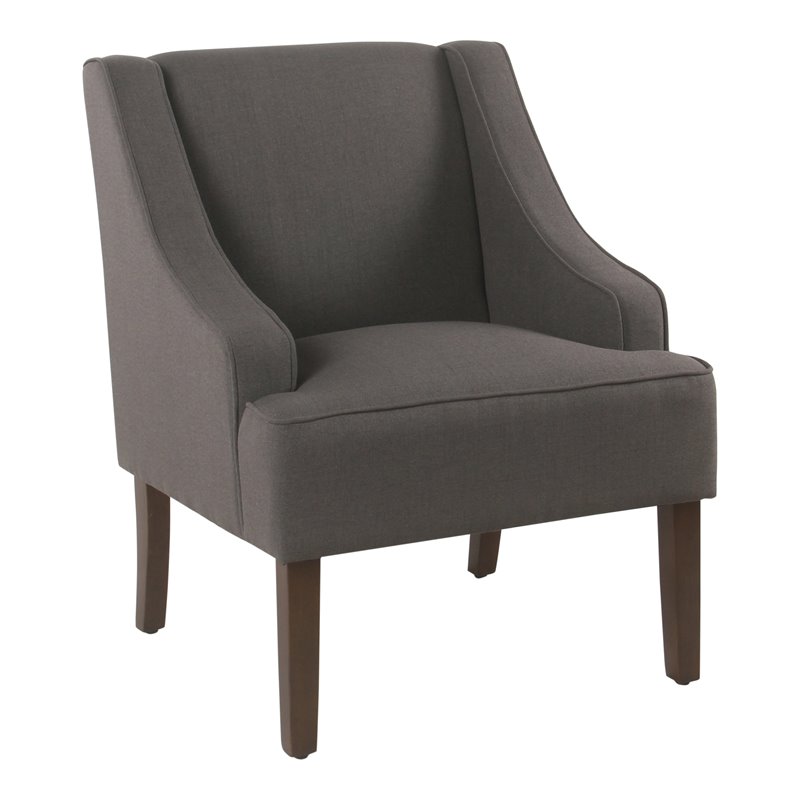 HomePop Traditional Wood and Fabric Swoop Arm Accent Chair in Charcoal