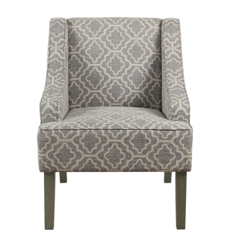 HomePop Traditional Fabric Geometric Swoop Arm Accent Chair in Gray Finish