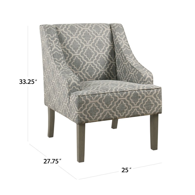 HomePop Traditional Fabric Geometric Swoop Arm Accent Chair in Gray Finish