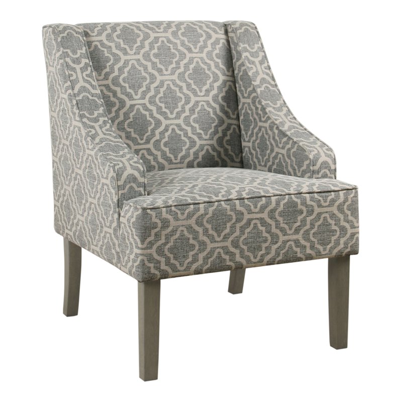 HomePop Traditional Fabric Geometric Swoop Arm Accent Chair in Gray Finish
