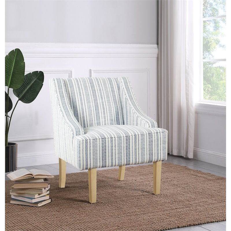 HomePop Traditional Wood & Fabric Stripe Pattern Swoop Accent Chair in Blue