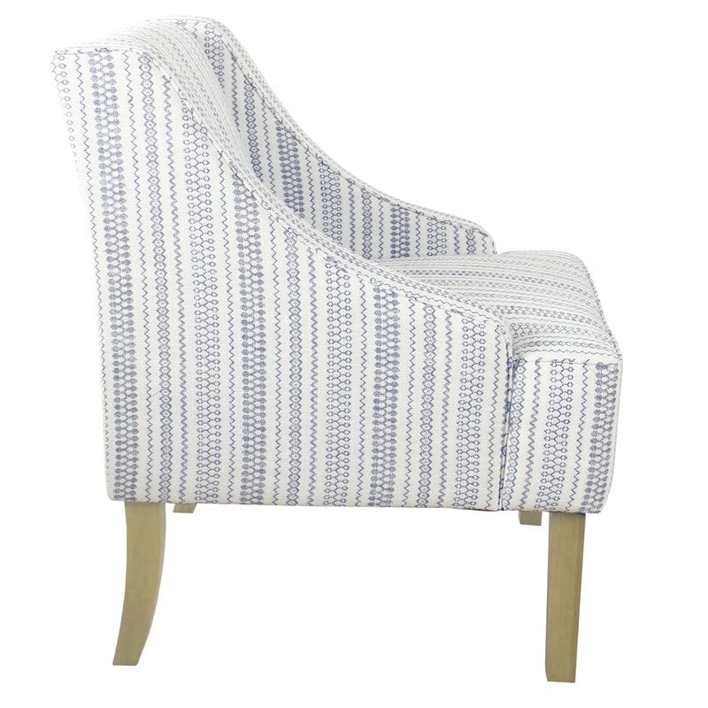 HomePop Traditional Wood & Fabric Stripe Pattern Swoop Accent Chair in Blue