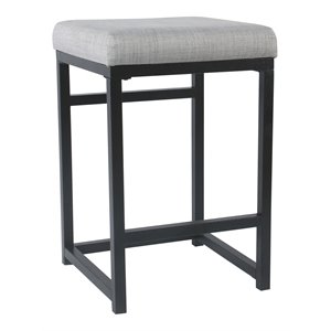 HomePop 24&quot Modern Metal and Fabric Counter Stool with Open Back in Light Gray