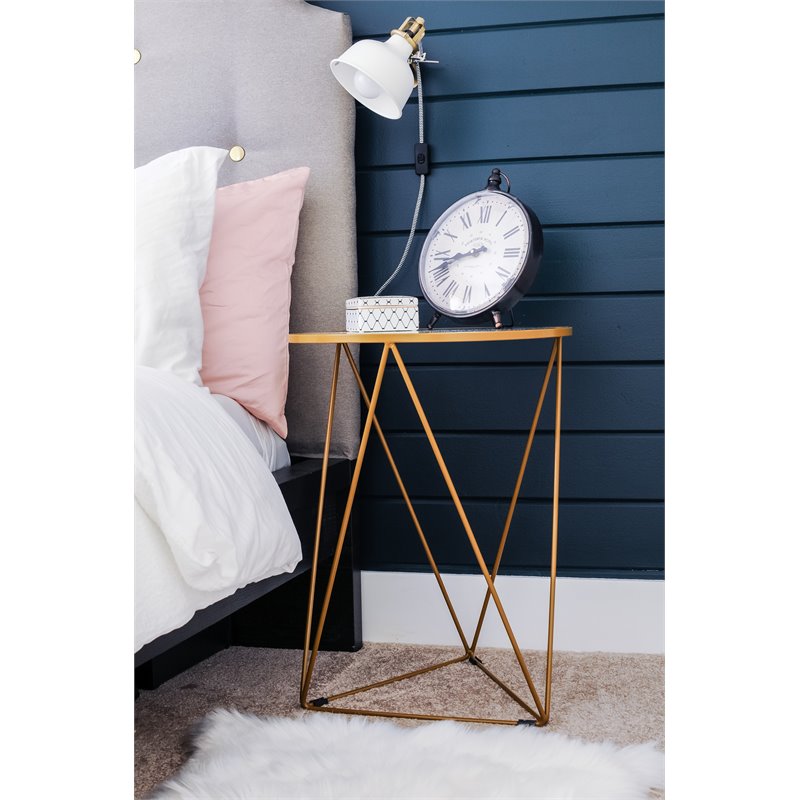HomePop Triangle Modern Metal Accent Table with Round Mirror Top in Gold