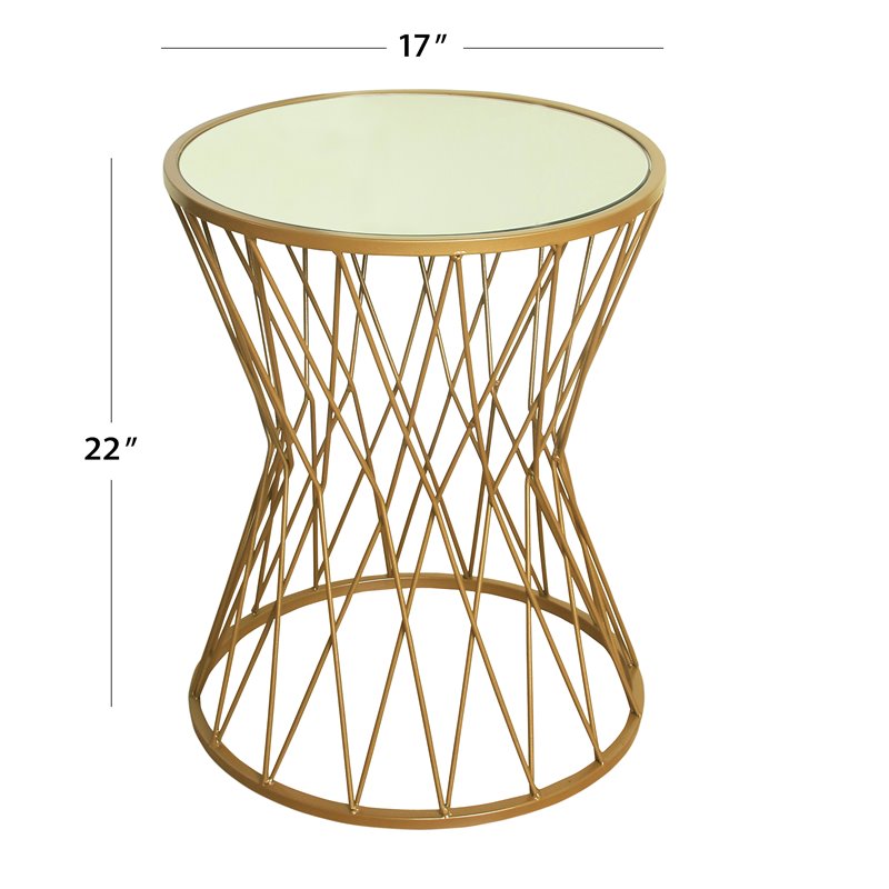 HomePop Modern Metal Accent Table with Round Mirror Top in Gold Finish