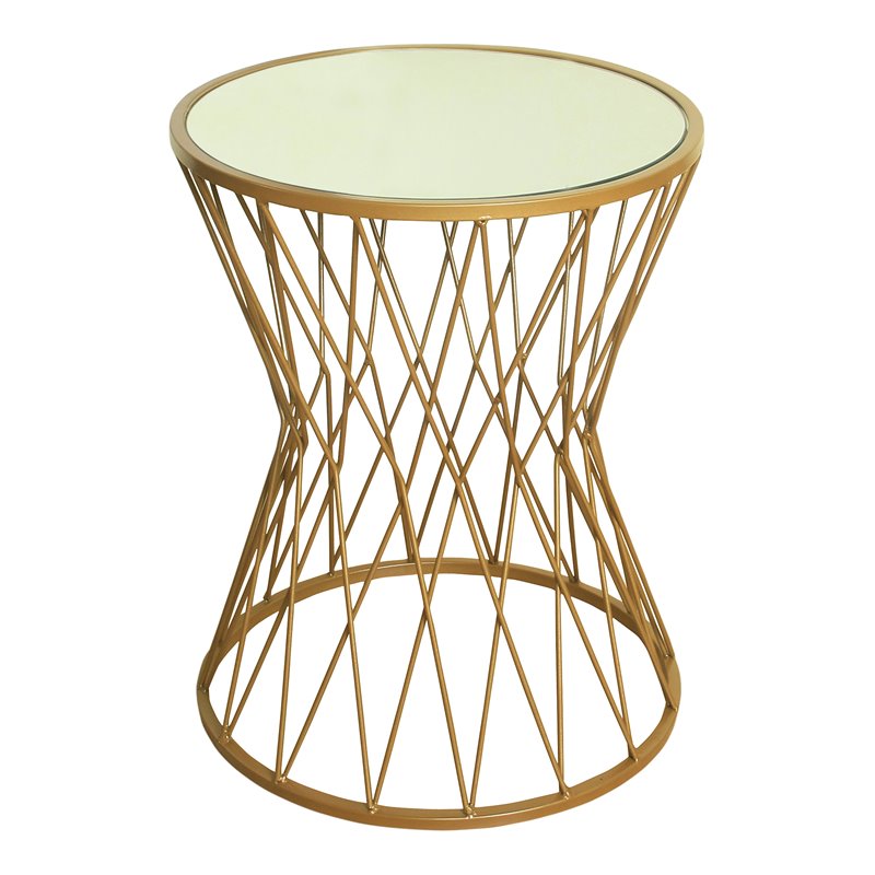 HomePop Modern Metal Accent Table with Round Mirror Top in Gold Finish