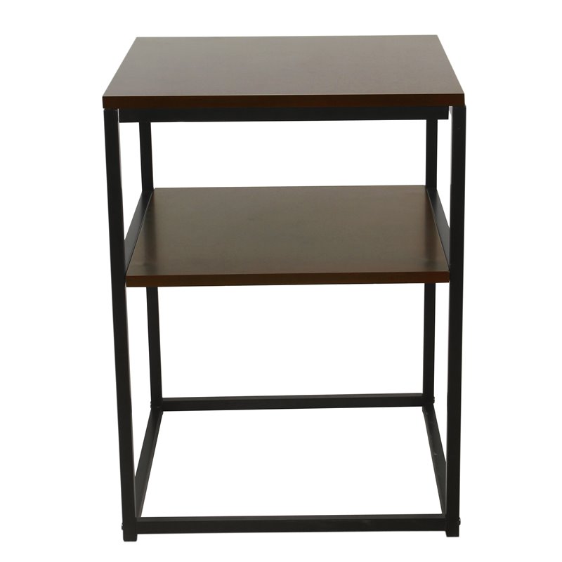HomePop Square Modern Metal Accent Table with Shelf Storage in Dark Walnut