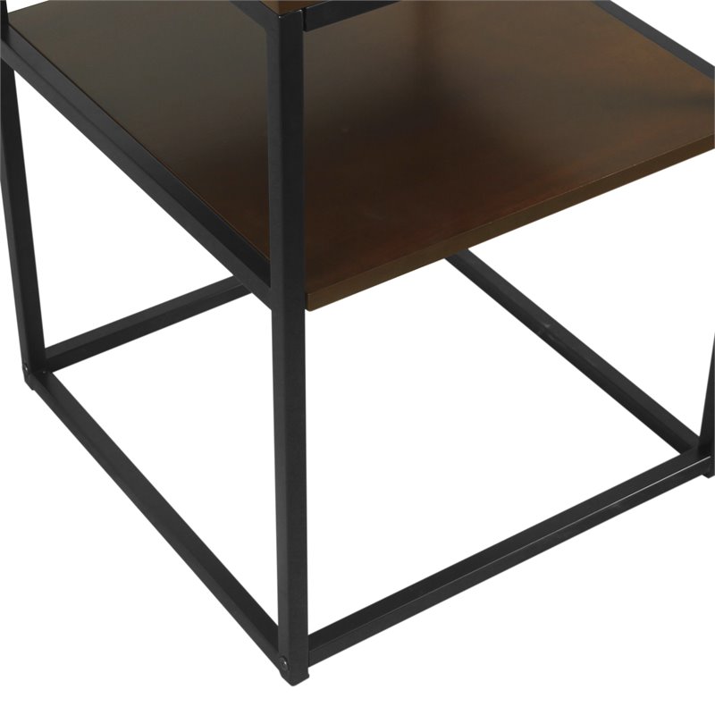 HomePop Square Modern Metal Accent Table with Shelf Storage in Dark Walnut