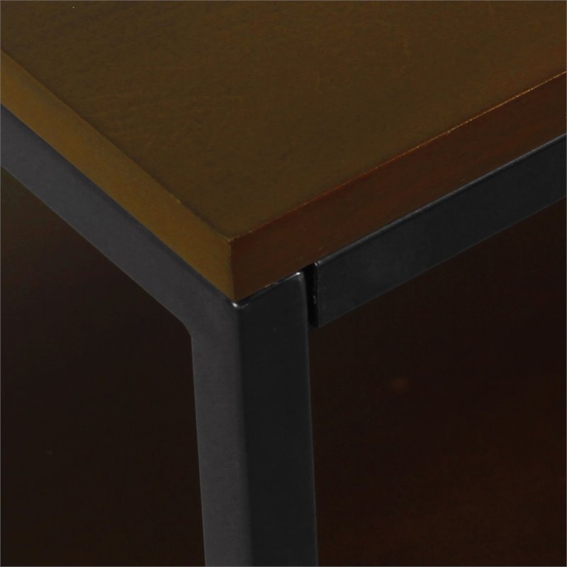 HomePop Square Modern Metal Accent Table with Shelf Storage in Dark Walnut