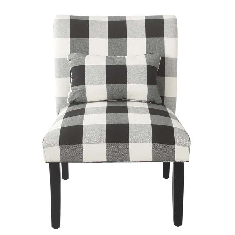 HomePop Transitional Fabric Plaid Pattern Parker Accent Chair w/ Pillow in Black