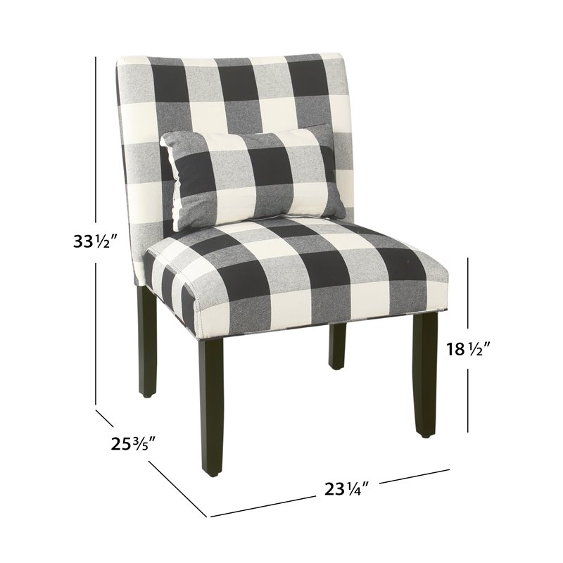 HomePop Transitional Fabric Plaid Pattern Parker Accent Chair w/ Pillow in Black