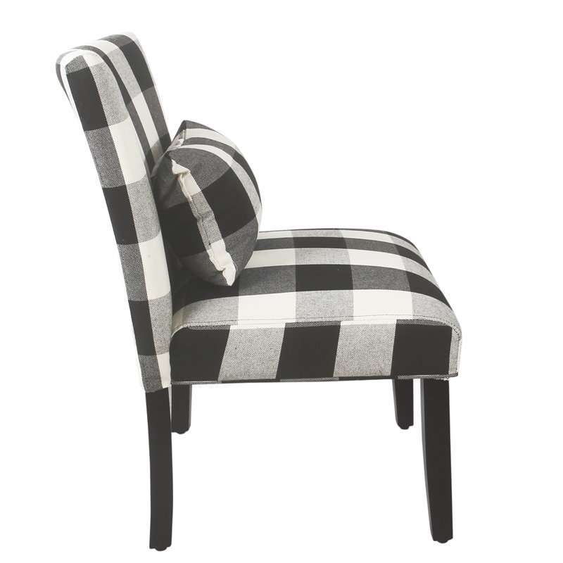 HomePop Transitional Fabric Plaid Pattern Parker Accent Chair w/ Pillow in Black