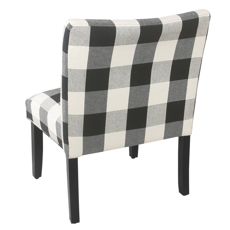 HomePop Transitional Fabric Plaid Pattern Parker Accent Chair w/ Pillow in Black