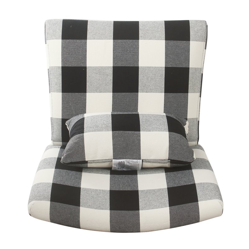 HomePop Transitional Fabric Plaid Pattern Parker Accent Chair w/ Pillow in Black