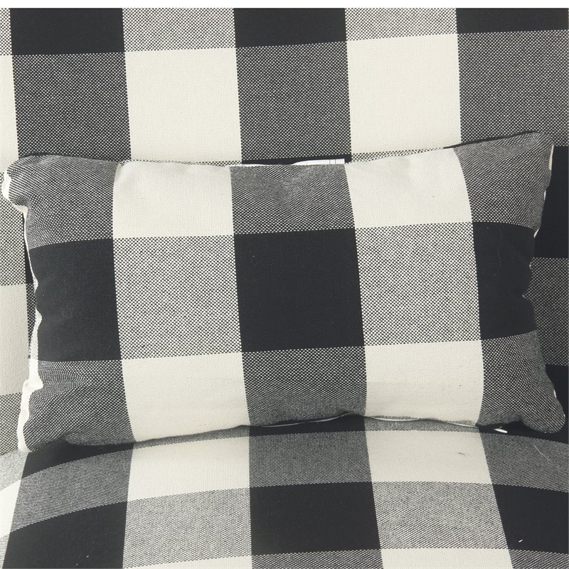 HomePop Transitional Fabric Plaid Pattern Parker Accent Chair w/ Pillow in Black