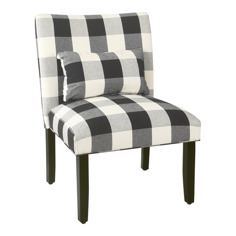 HomePop Transitional Fabric Plaid Pattern Parker Accent Chair w/ Pillow in Black