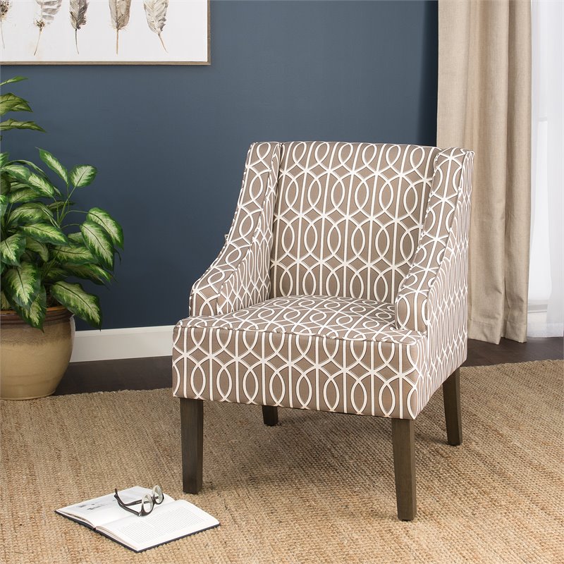 HomePop Finley Traditional Wood and Cotton Swoop Arm Accent Chair in Gray