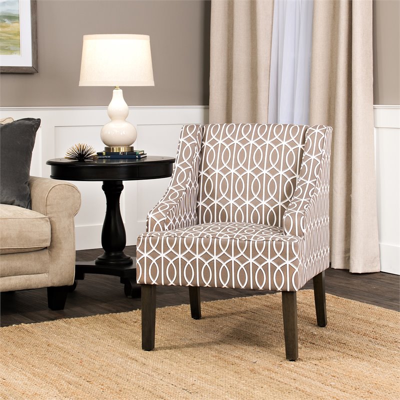 HomePop Finley Traditional Wood and Cotton Swoop Arm Accent Chair in Gray